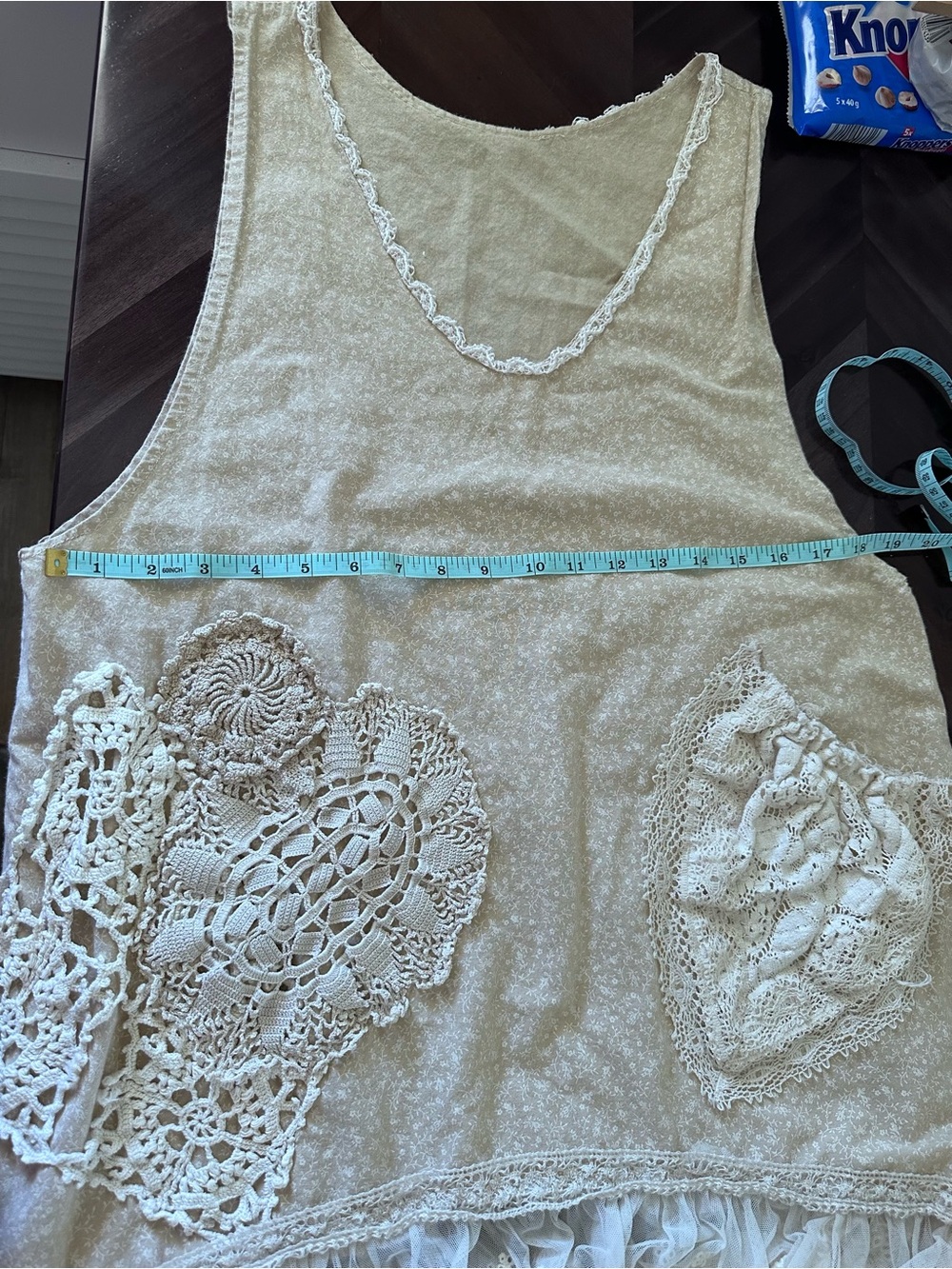Handmade Sleeveless Crochet-Pocket Tunic Dress in Cream Size Large to XL